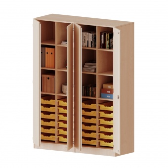 ErgoTray Schrank, zweiteilig, 4reihig, viertürig, zweiteilig, 24 flachen Boxen, B/H/T 140,6x190x50cm 